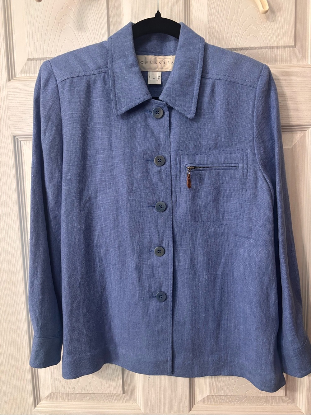 Doncaster Ladies Blue 100% Linen Jacket Button Up Made In USA VTG Size 6